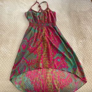 Charlie Jade High-Low dress. Turquoise, Pink and Gold Snake size XS